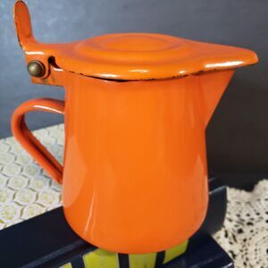 Vintage Italian Enamelware Western Bassano Orange Coffee Pot 3" Small Kettle